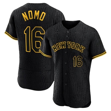 Authentic Hideo Nomo Men's New York Mets Black Snake Skin City Jersey